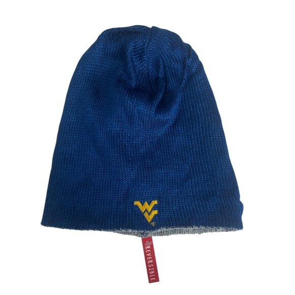West Virginia Mountaineers Reversible Beanie Hat Womens Blue Gray Knit Warm - Picture 1 of 8